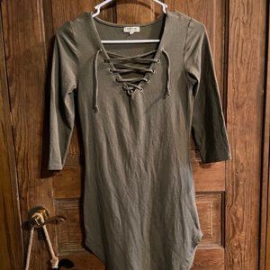 Olive Green Bodycon Dress 3/4 Sleeves | Size Small